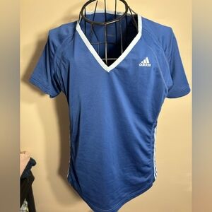 adidas size medium womens tee t athletic shirt active v neck blue